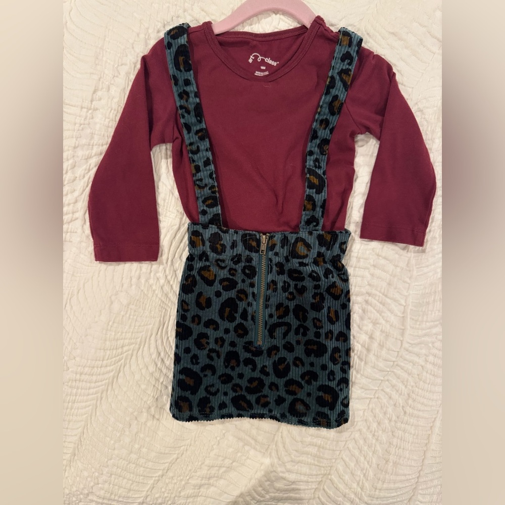 art class Burgundy Top with Blue Leopard Print Skirt